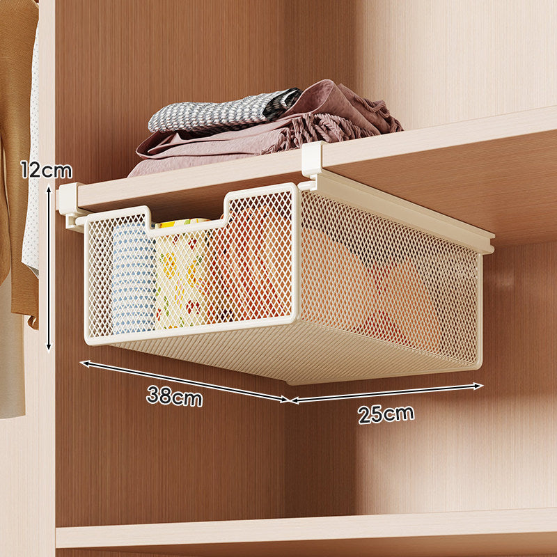 Retractable Under-Shelf Wire Mesh Drawer for Closet Organization