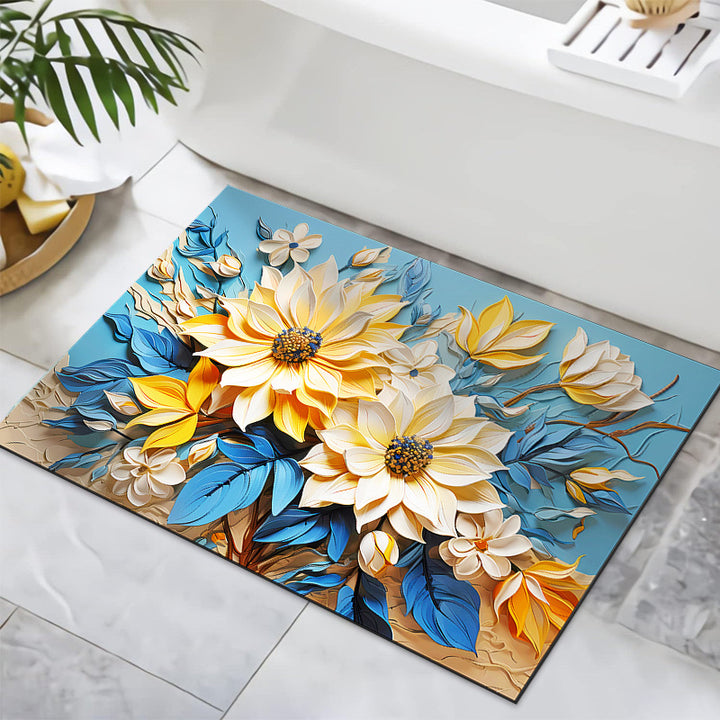Textured Floral Design Bath Mat