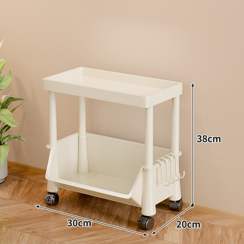 Slim Vertical Four-Bin Rolling Storage Tower with Deep Angled Bins and Side Hook