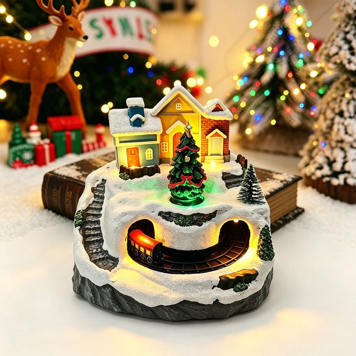 Illuminated Christmas village decoration with moving figures
