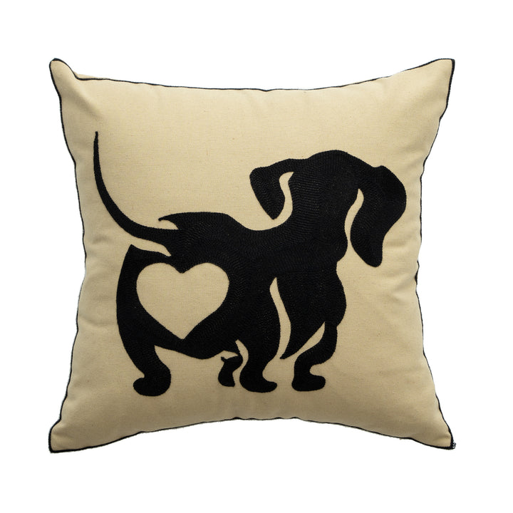 Cotton decorative pillow with raised dog tuft embroidery and contrasting piping
