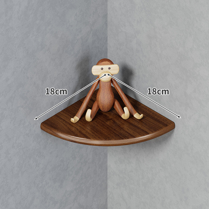 Quarter-Round Floating Corner Shelf Solid Wood Grain Wall-Mounted Display