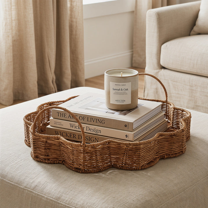 Elegant serving basket made of hand-woven natural material