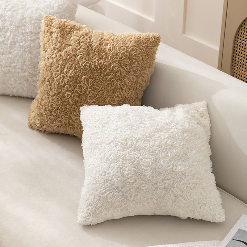 Fluffy bouclé decorative pillow with relief loops and soft inner cushion