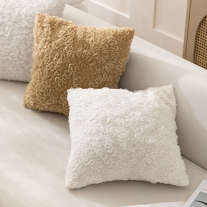 Fluffy bouclé decorative pillow with relief loops and soft inner cushion