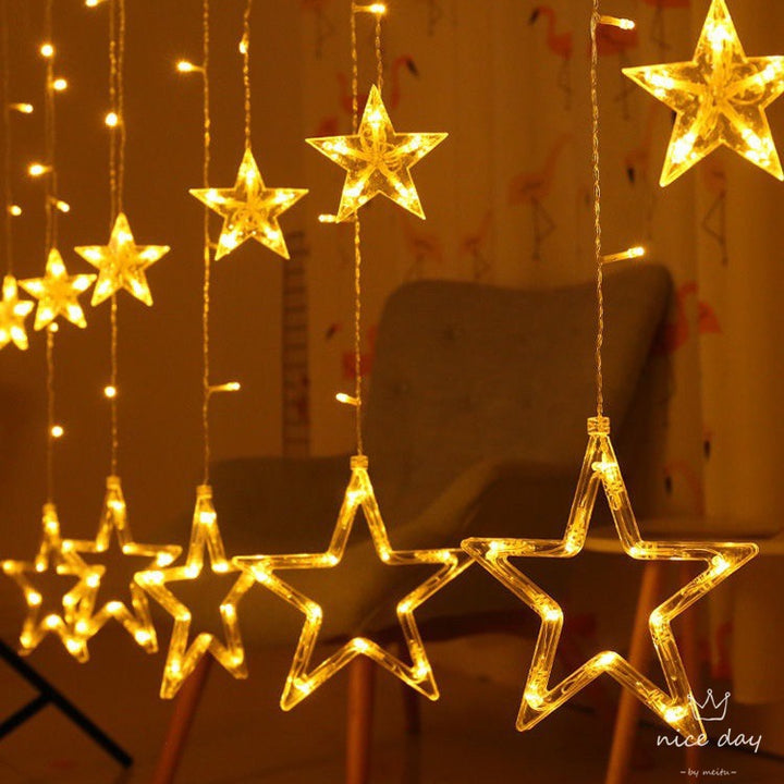 LED Acrylic Hanging Christmas Curtain Light Set with Reindeer Tree Bell and Star Ornaments