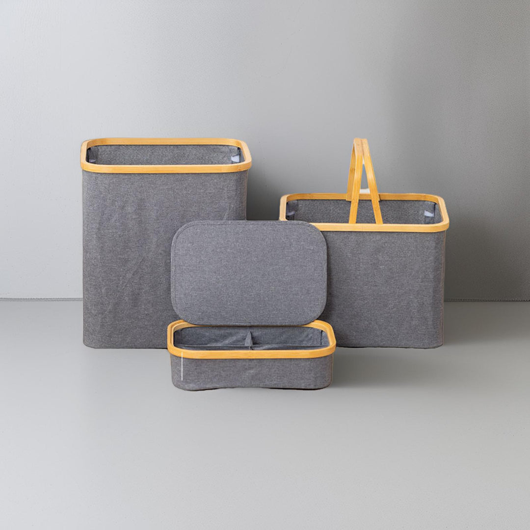 Multifunctional laundry storage box with bamboo lid