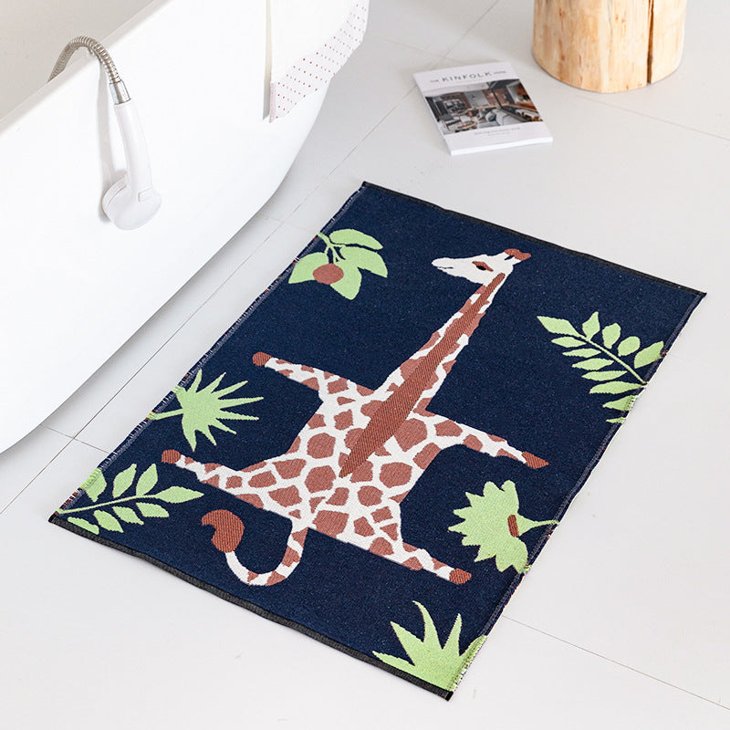 Bath mat with giraffe design, absorbent microfiber pile and non-slip underside