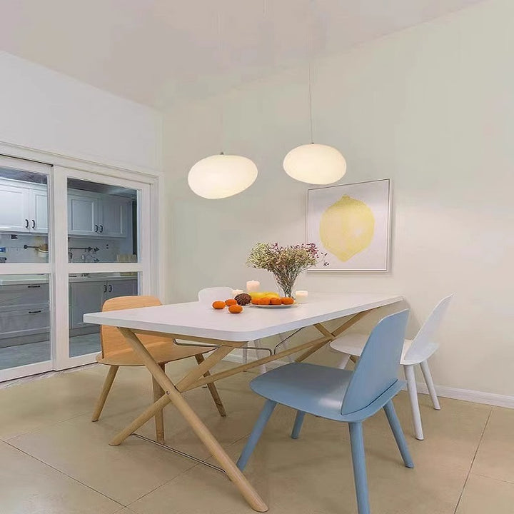 Modern multi-level LED pendant light with satin oval disc shades
