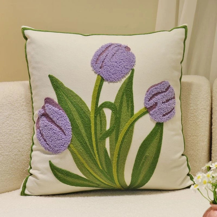 Embroidered Floral Throw Pillow