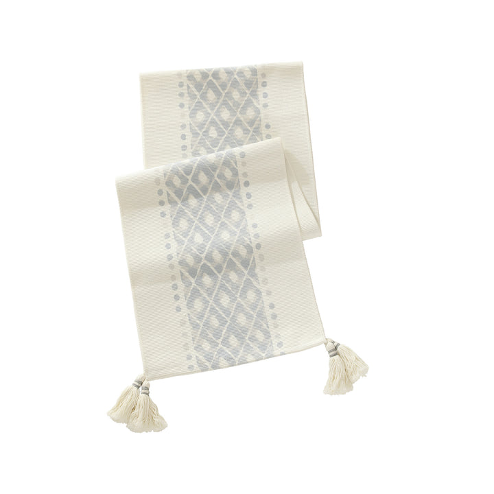 Handwoven decorative table runner with Ikat jacquard and tassels