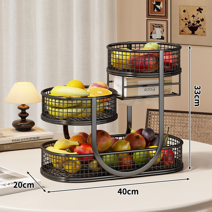 Three-Tier Metal Mesh Countertop Fruit & Produce Display Stand