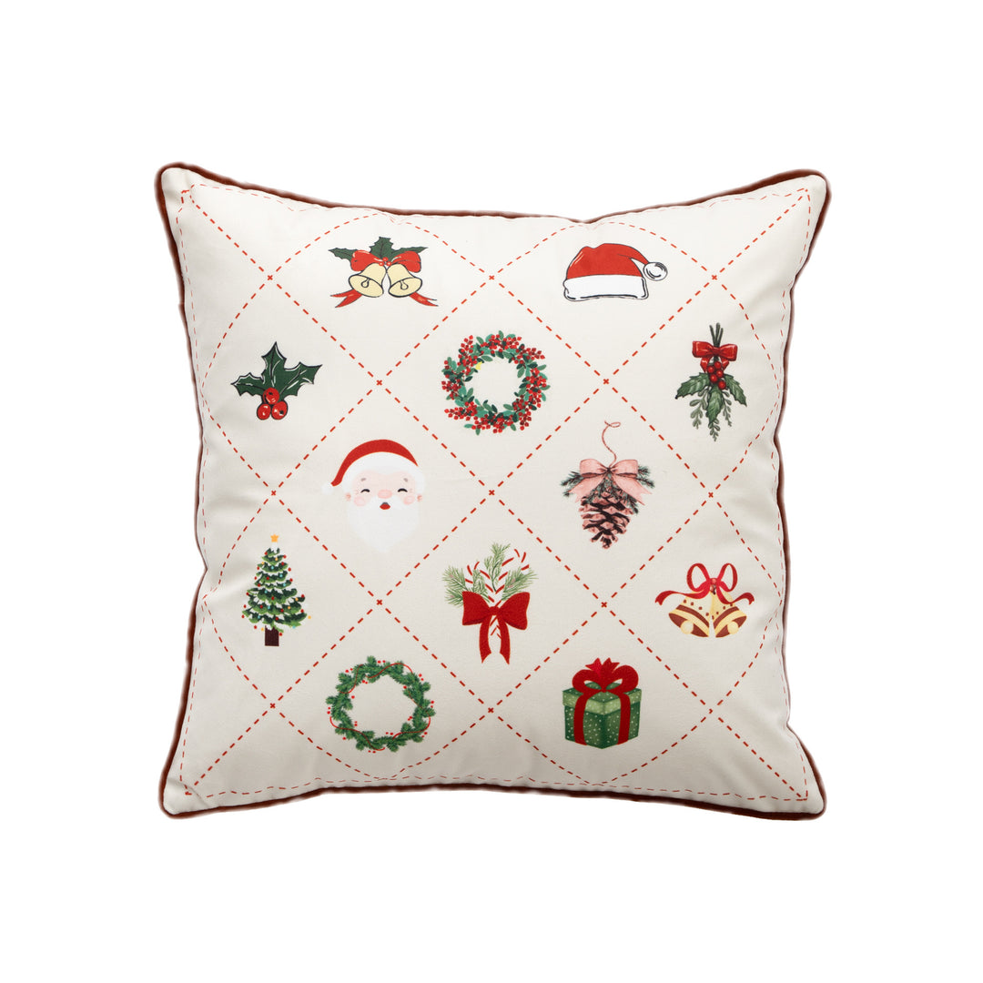 Rectangular decorative pillowcase with Christmas embroidery motifs and piping