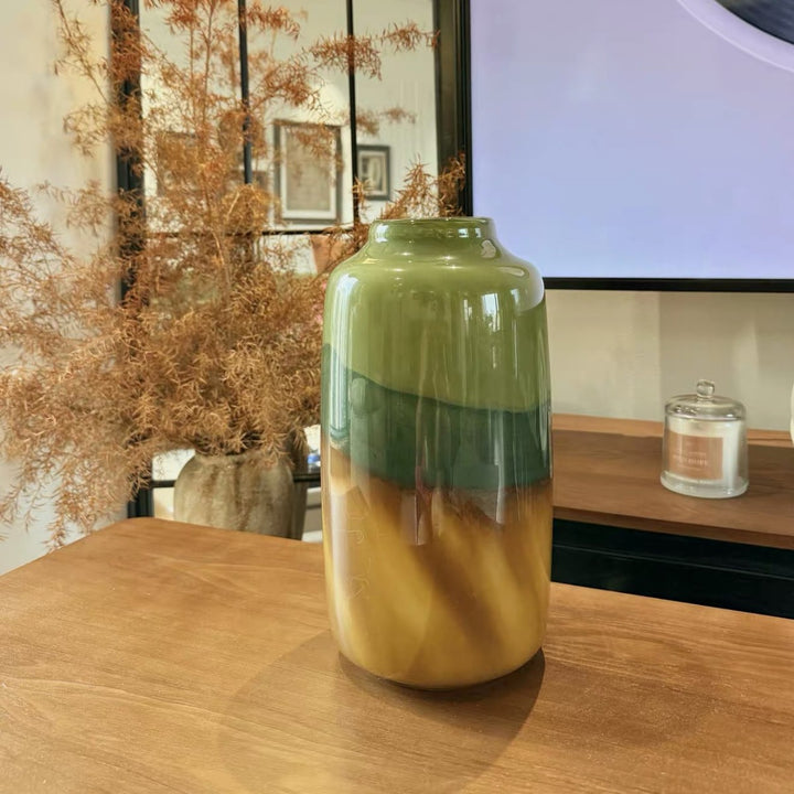 Hand-Blown Gradient Tall Ceramic Decorative Vase with Narrow Mouth