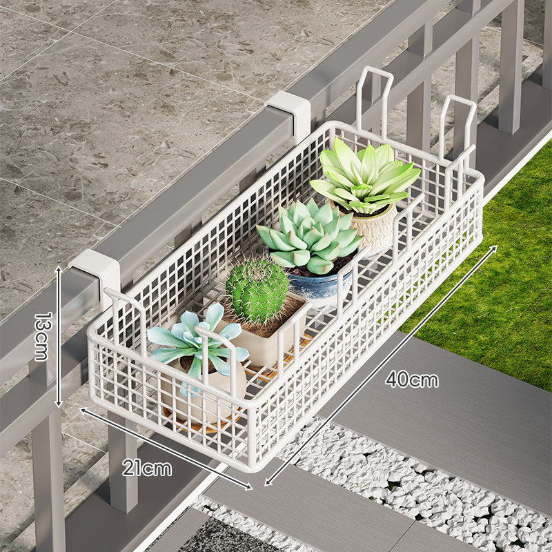 Clamp-On Balcony Rail Planter Basket with Metal Grid Reservoir