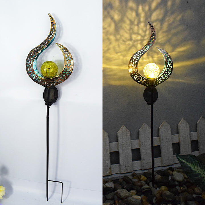Solar-powered Filigree Crescent Stake Lantern