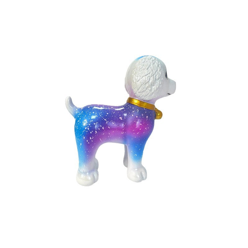 Artistic dog sculpture with colorful design