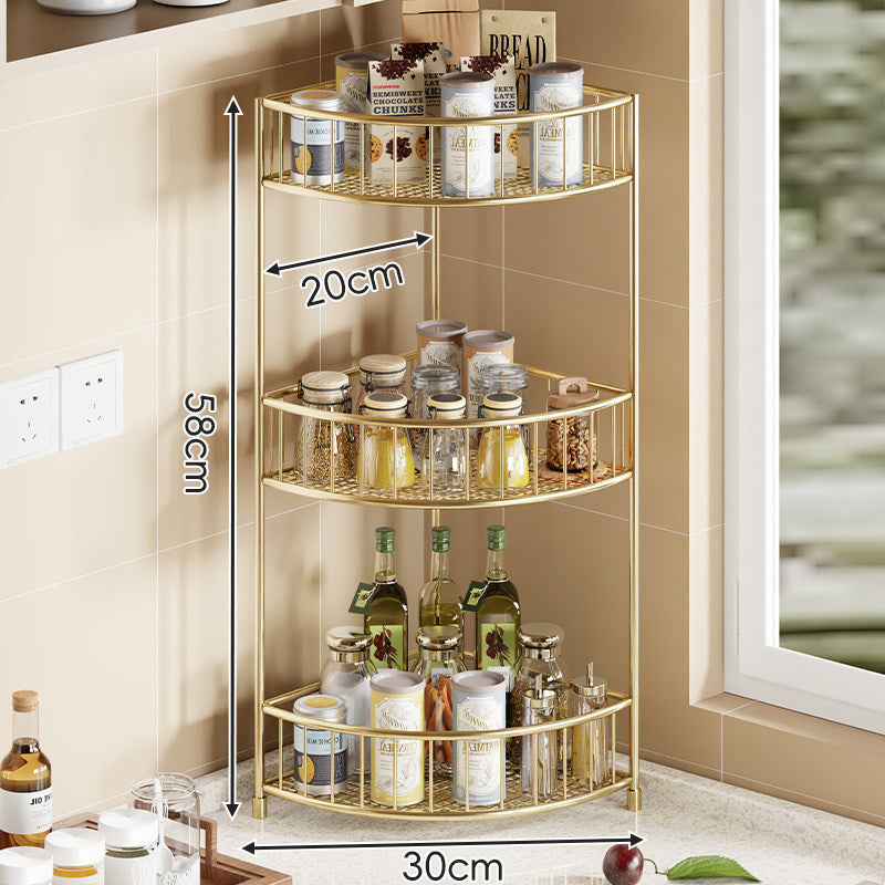 Three-Tier Corner Gold Metal Kitchen Storage Rack