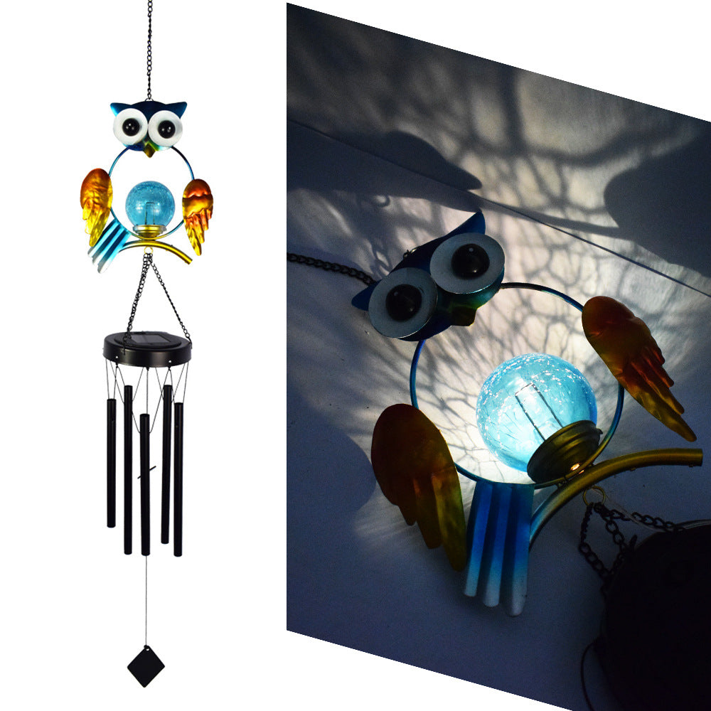 Hanging Flamingo Solar LED Wind Chime with Crackle Glass Globe