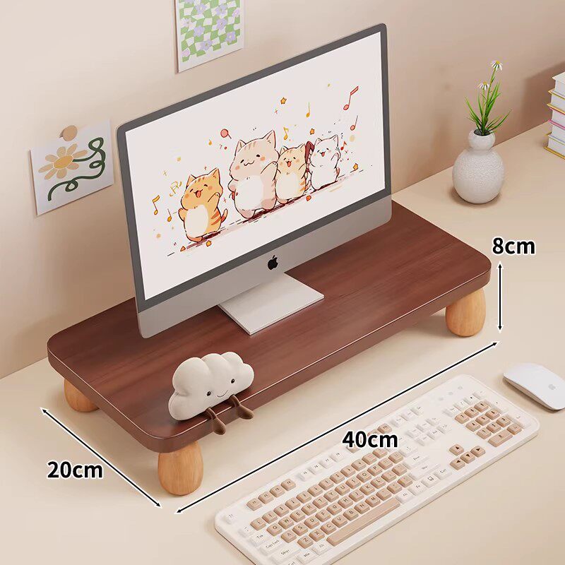 Solid Wood Low-Profile Monitor and Display Riser with Rounded Peg Legs and Keyboard Slide-Out Space