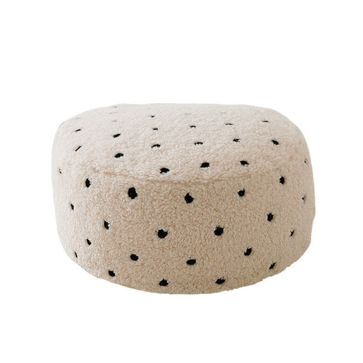 Beef hand-woven pouf with floral print and padded seat surface
