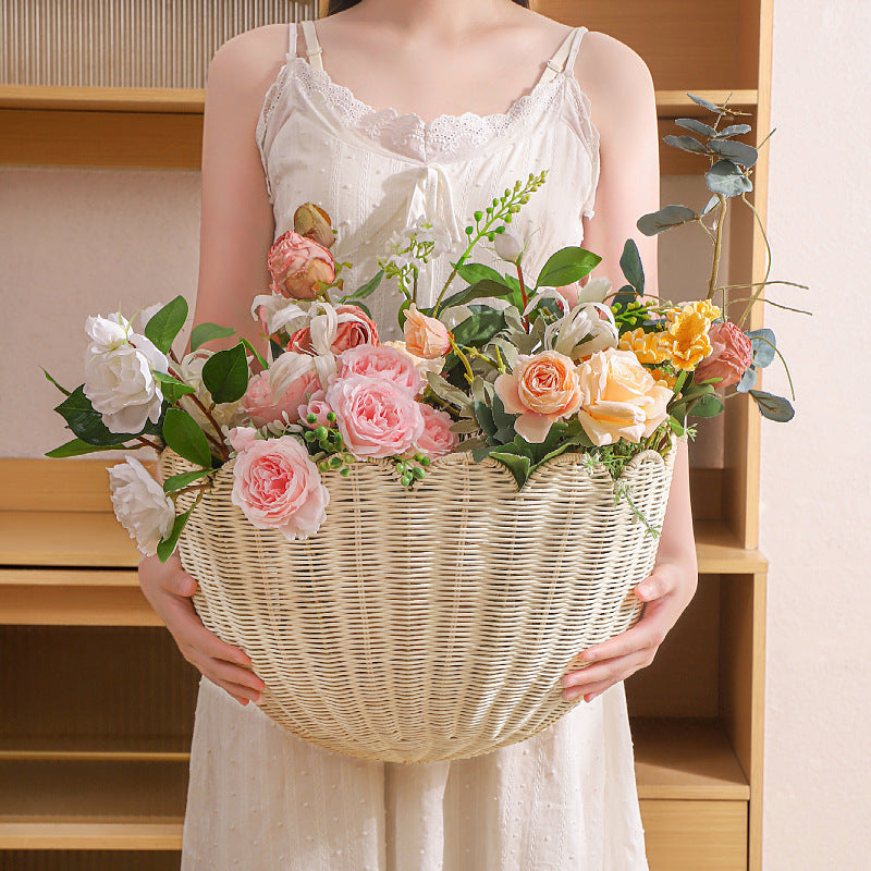 Decorative flower basket made of woven material