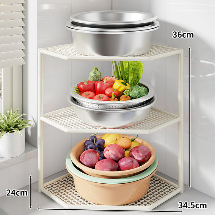 Corner Three-Tier Metal Mesh Kitchen Countertop Organizer