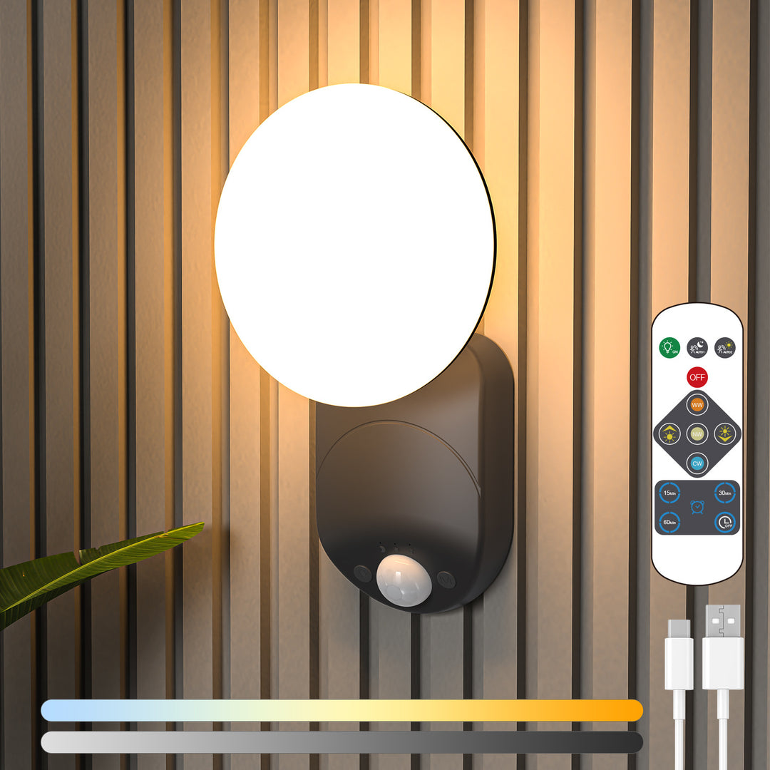 Rechargeable Motion-Activated LED Wall Light with Remote Control and Adjustable Color Temperature