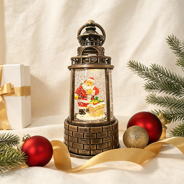 Nostalgic snow lantern with moving snowman scene
