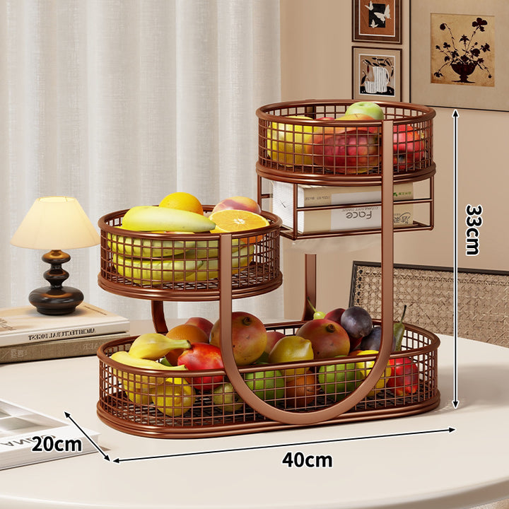 Three-Tier Metal Mesh Countertop Fruit & Produce Display Stand