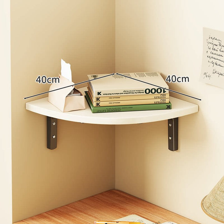 Corner Floating Wall Shelf with Curved Triangular Wooden Top and Heavy-Duty Metal Brackets