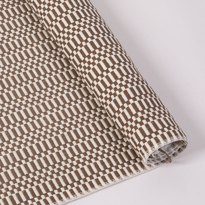 Flat-woven cotton rug runner with geometric check pattern and easy-care surface