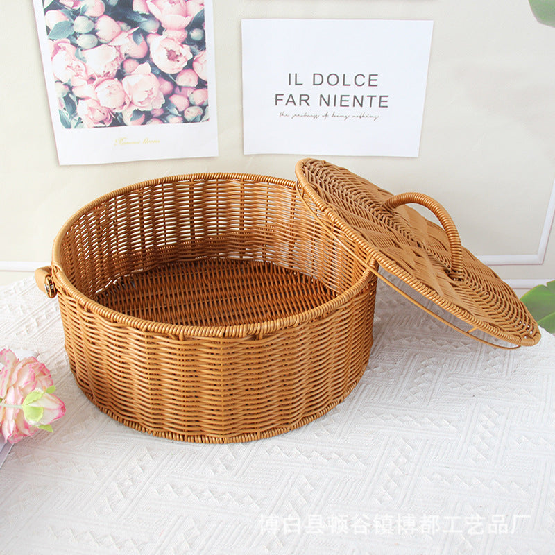 Round Handcrafted Wicker Storage Basket