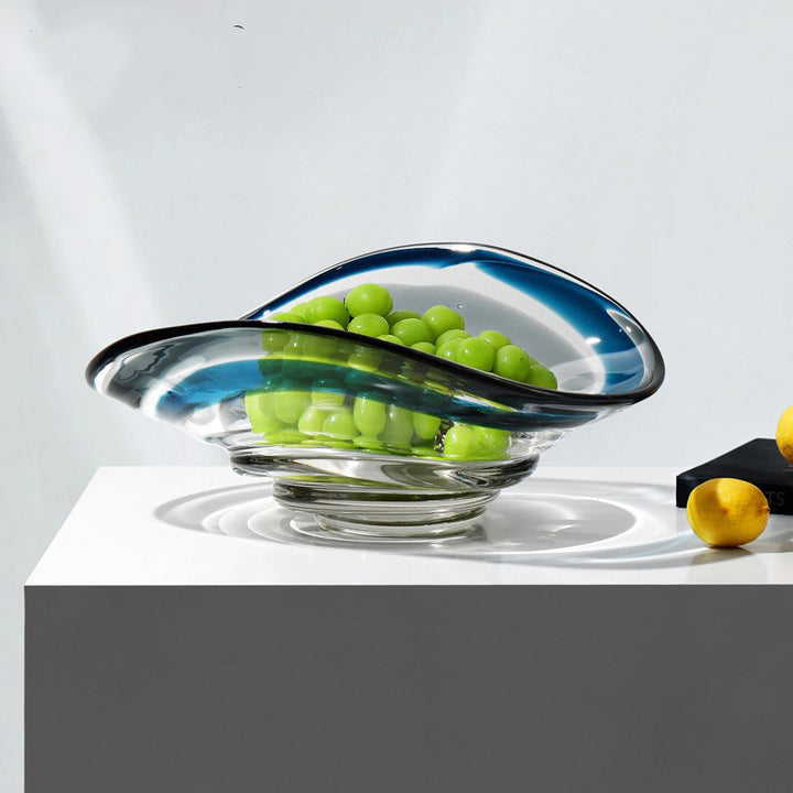 Sculptural Blown Glass Wave-Edged Decorative Centerpiece Bowl