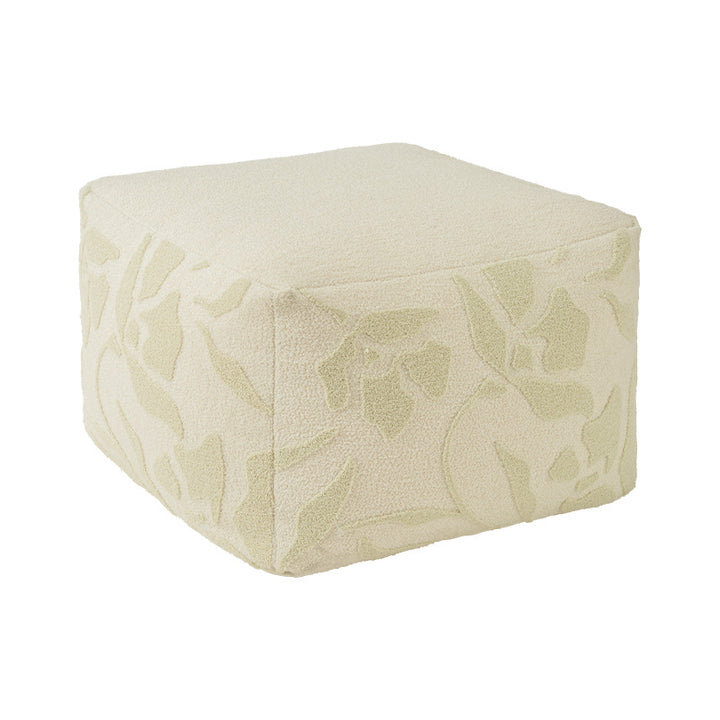 square pouf with bouclé cover and textured jacquard pattern