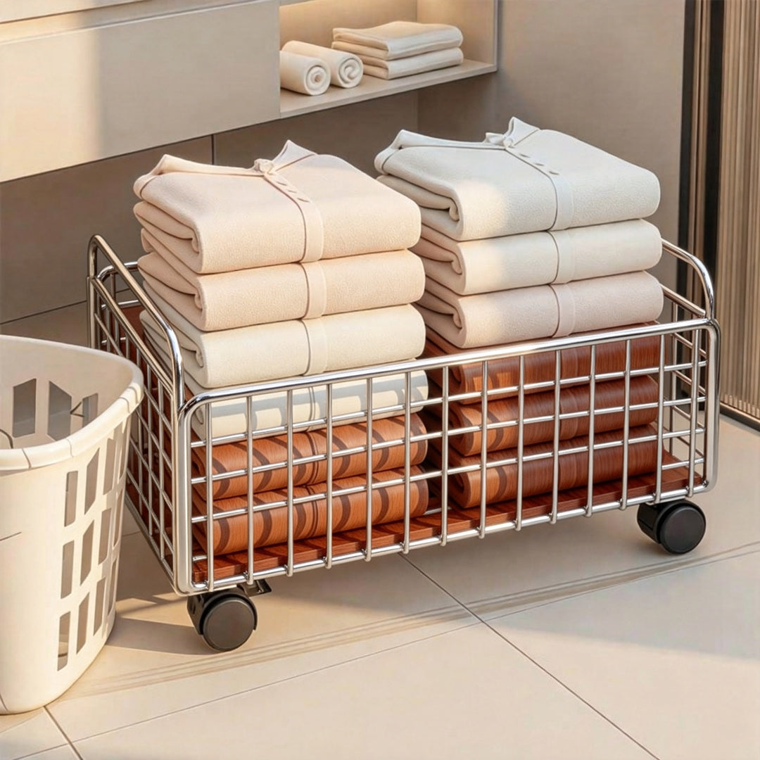 Rustproof Metal Mesh Storage Basket with Wooden Grip Handles