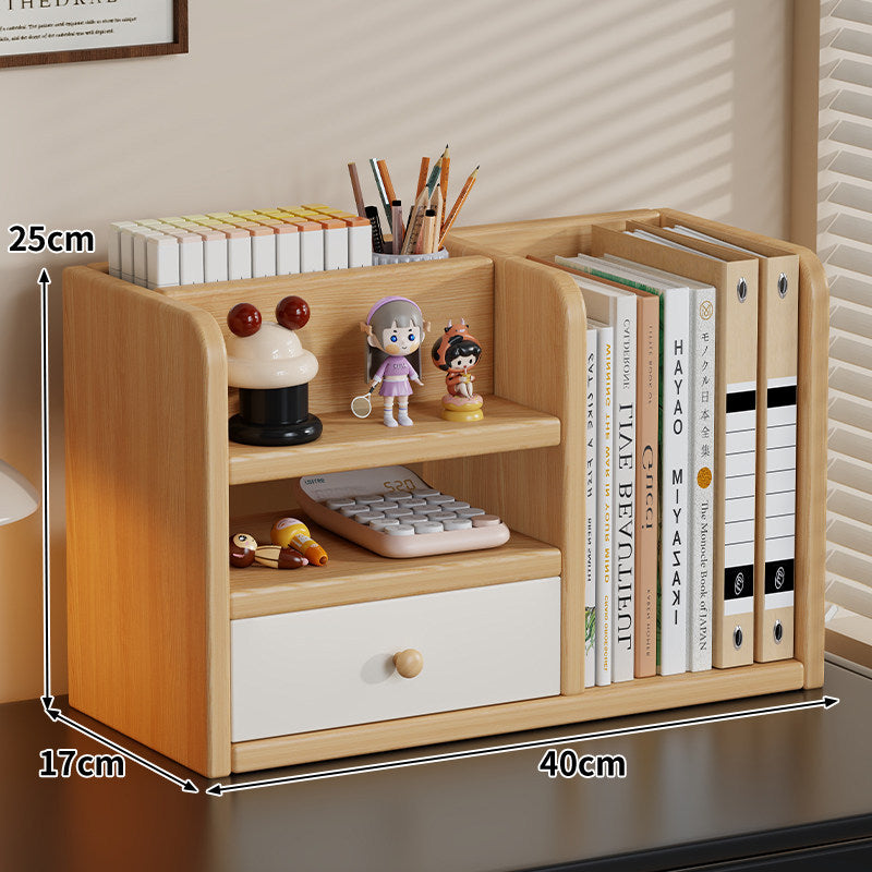 Bamboo-Style Multi-Compartment Desktop Bookshelf Organizer with Drawer