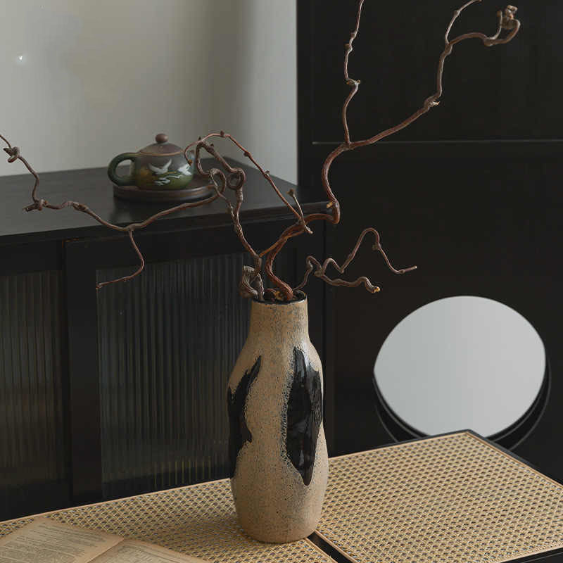 Tall Textured Ceramic Drip-Glaze Floor Vase
