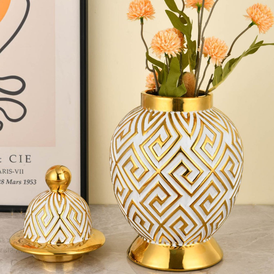 Decorative Geometric Pattern Lidded Jar