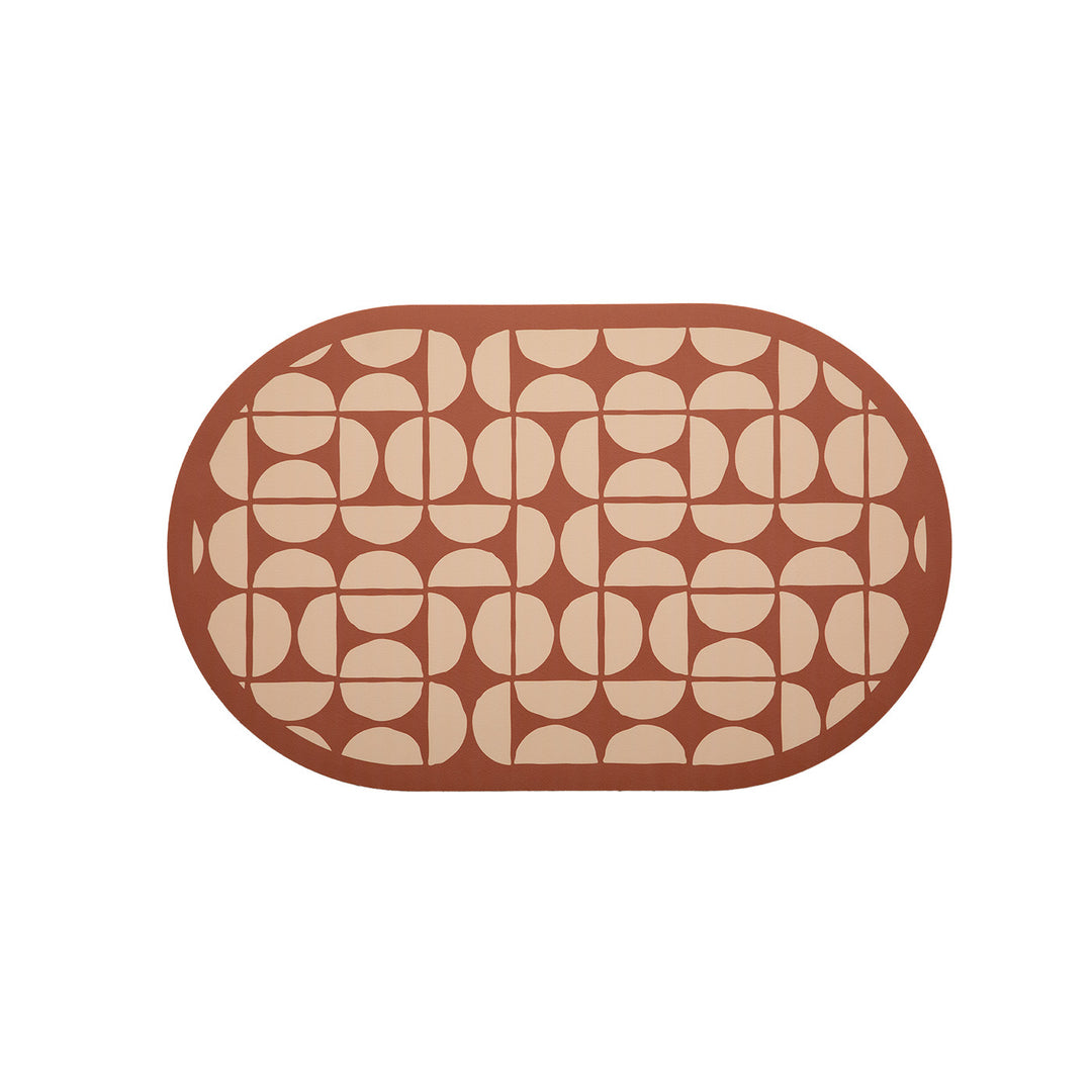 Oval wipeable placemat with tulip pattern, padded edge and non-slip bottom