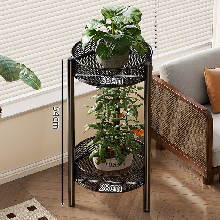 Two-Tier Round Metal Mesh Plant Stand