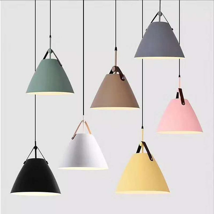 Modern Cone Pendant Light with Leather Band Accent