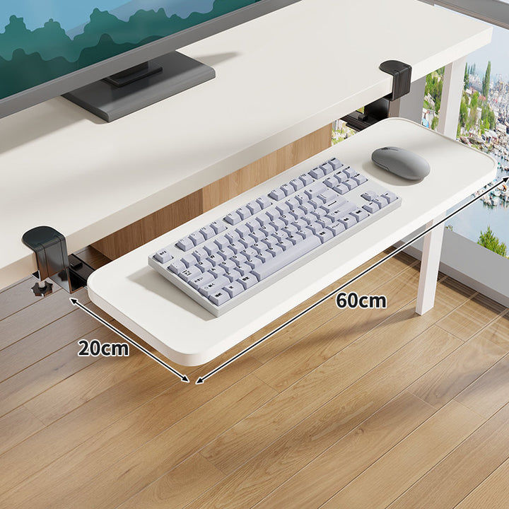 Under-Desk Slide-Out Keyboard Tray Clamp Mount with Ergonomic Wooden Platform