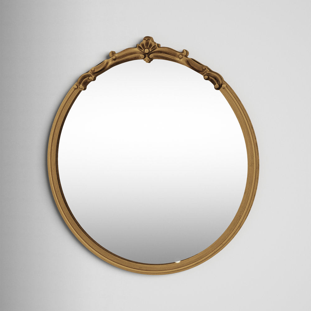Ornate Round Wall Mirror With Vintage Frame