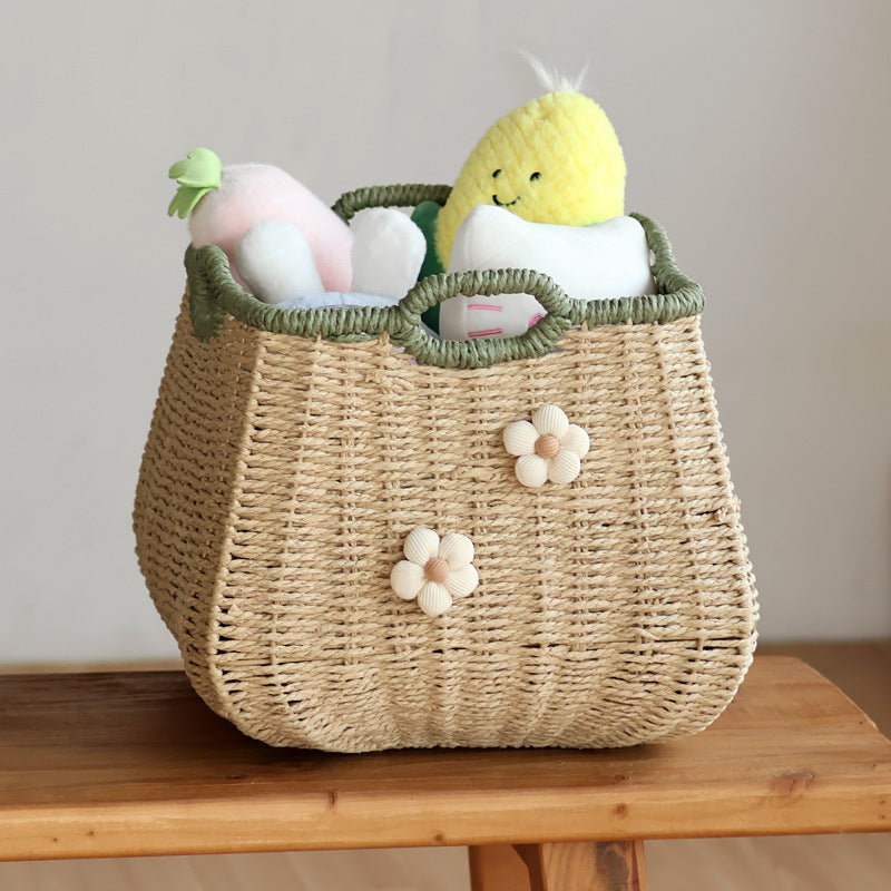 Handcrafted basket with flower appliqué