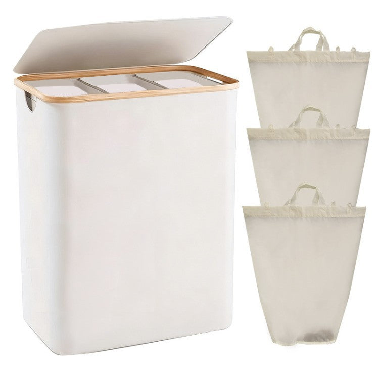 Laundry separation system with bamboo lid and multiple compartments