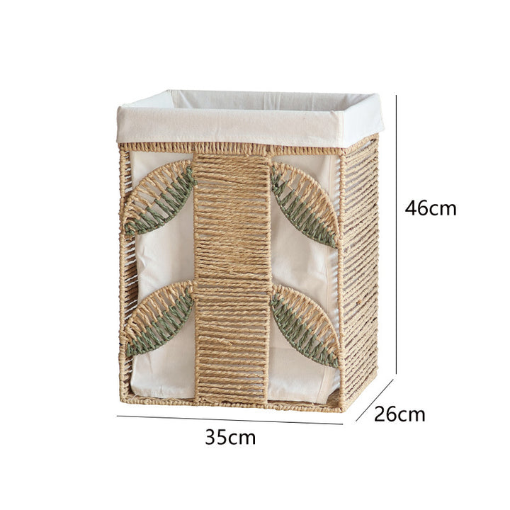Elegant laundry basket made of natural wicker with fabric lining