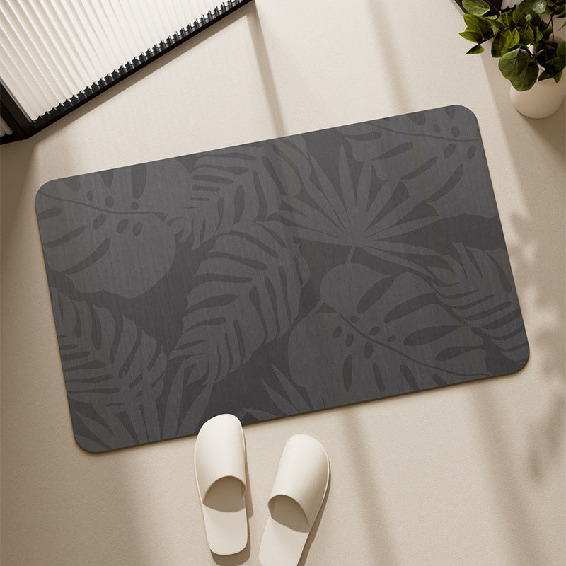 Decorative Low-Profile Absorbent Leaf-Pattern Bathroom and Entry Mat