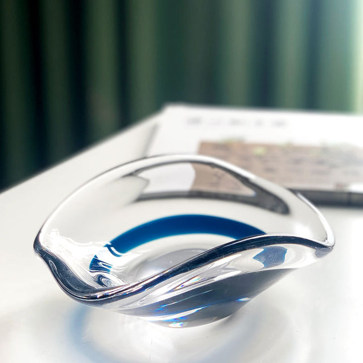 Sculptural Blown Glass Wave-Edged Decorative Centerpiece Bowl