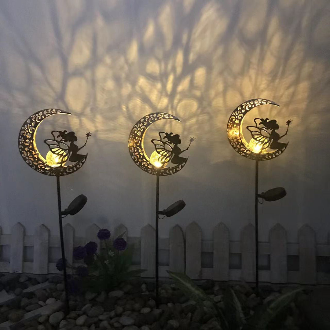 Solar-powered Filigree Crescent Stake Lantern